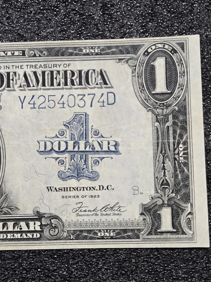 1923 $1 Silver Certificate Note Horse Blanket Large Size Banknote Blue Seal  - Image 4 of 4