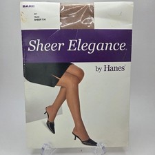 Hanes Sheer Elegance Bare Pantyhose EF Nude Sheer Toe Hosiery Stockings SZ EF