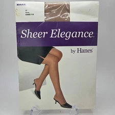 Hanes Sheer Elegance Bare Pantyhose EF Nude Sheer Toe Hosiery Stockings SZ EF