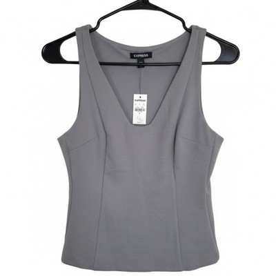 Express Womens Gray Sleeveless V-Neck Blouse Top Size Small New NWT