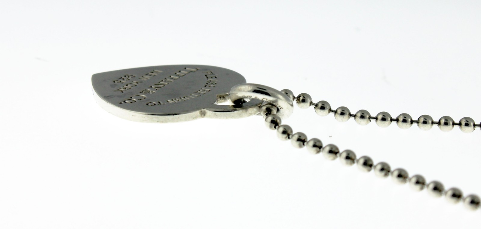 Return To Tiffany & Co 925 Sterling Silver Heart Tag Pendant Beaded Necklace 18"