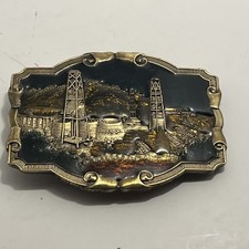 VINTAGE Gold Toned OILFIELD STANDARD OIL DERRICKS CRUDE OIL BELT BUCKLE Winco