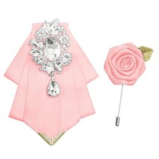 Bow Ties for Men Women Rhinestone Bowtie Solid Mens Bow Tie with Brooch Pink