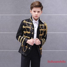 Boys Kids Children Sequin Single Breasted Jacket Dance Show Hussar Blazer Loose