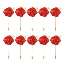 10 Pcs Groom Boutonnieres Rose Boutonnieres Pins 2"x3.5" for Wedding Bright Red