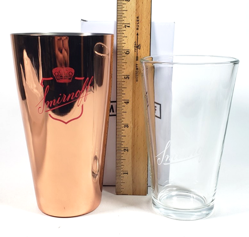Smirnoff Metall Shaker Dose mit Glas Pint Brandneu in Box - Bild 2 von 8