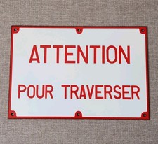 Plaque Émaillée SNCF Attention Pour Traverser 1988 Neuhaus 31 cm Vintage TBE 
