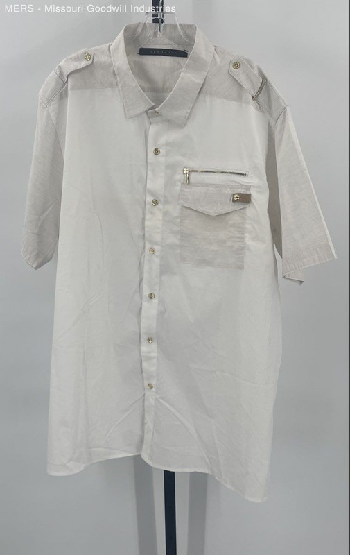 Sean John Mens Gray Solid Button Front Pocket Casual Button Down Shirt 3XL