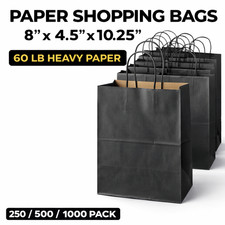 Paper Shopping Bags w/ Handles 8x4.5x10.25 Black Navy Pink Brown White 250 500