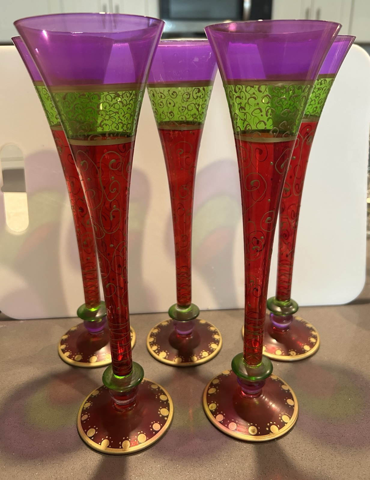 Pier 1 Hand Painted Champagne Flutes Festive Bohemian Rare