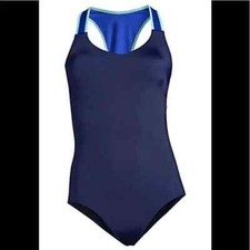 NWT Lands' End Women's Racerback V-Neck One Piece Deep Sea Navy Size 8 100 Z520