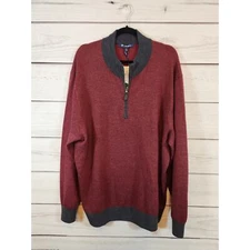 Cremieux Mens Red Gray Chevron Long Sleeve 1/4 Zip Pullover Sweater  2XL NWT