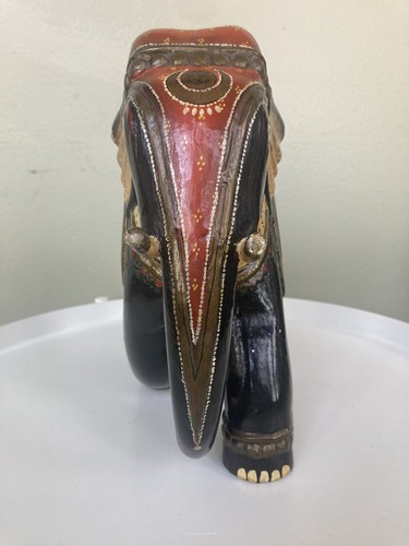 Vintage geschnitzte handbemalte Maharaja-Elefantenstatue/Figur aus Holz - Bild 6 von 10