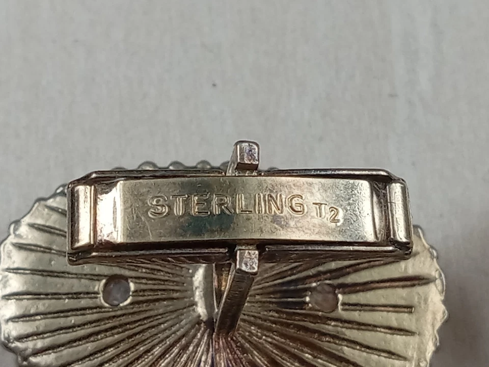 Gold over Sterling Silver Men's Cufflinks w. Striking Jasper Stone Settings - Image 3 of 4