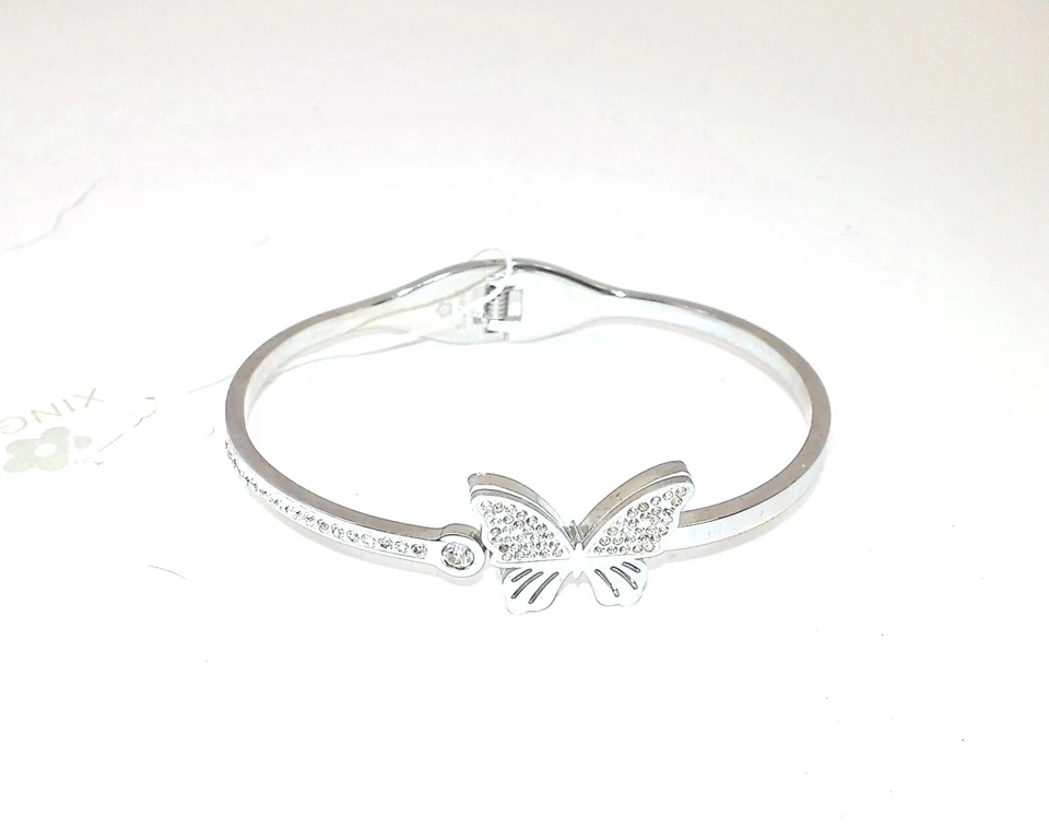 MODA GIOIELLO BRACCIALETTO Rigido Farfalla Fiocco BRACCIALE DONNA Argento - Immagine 4 di 4