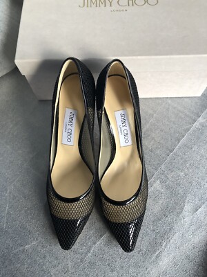 Jimmy Choo Romy 85 Mesh and Patent Lather Pumps,Black,EU36,5/US 6