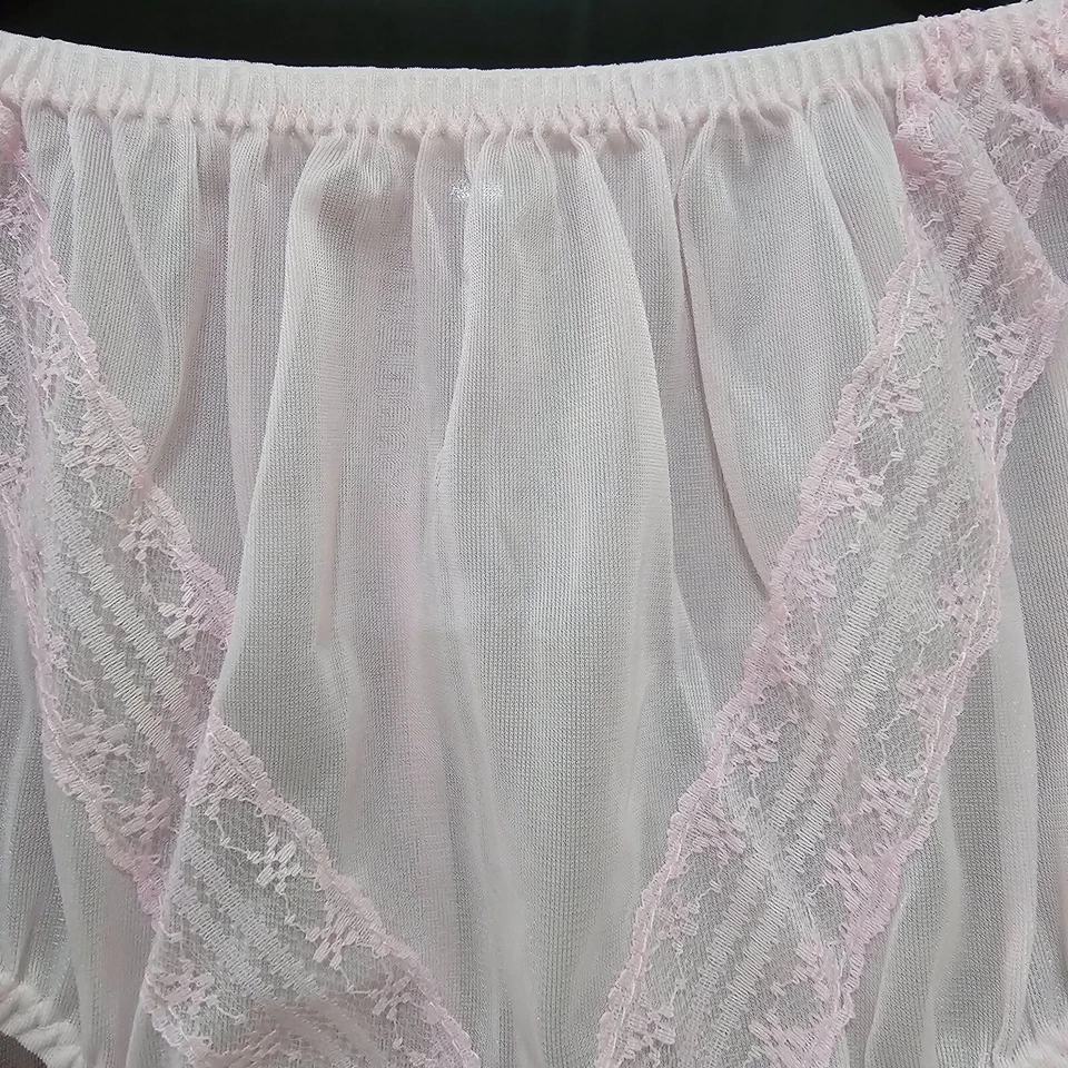 Vintage Sheer Nylon Panty Light Pink Sissy Lace Granny Brief Size 8 Hip 40-44" - Image 4 of 4