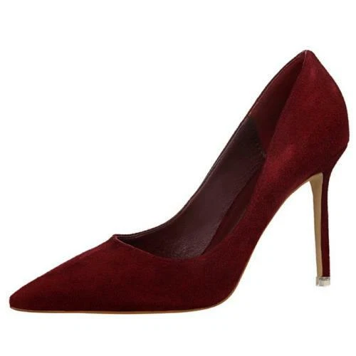 Sexy Women's Pointed Toe Slip On Shoes Faux Suede Slim High Heels Ol Pumps Party - Image 4 of 4
