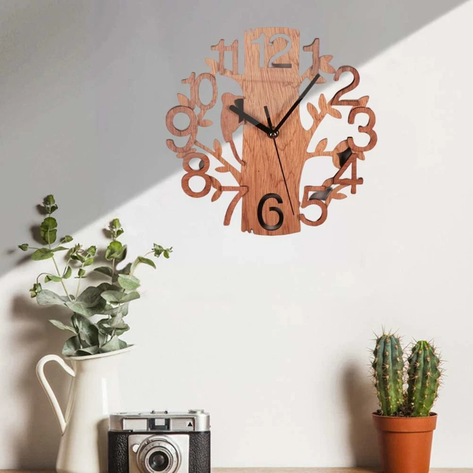 Wall Clock Tree-Shape Silent Non-Ticking Clock  Office Living Room Bedroom Decor Foto 4 de 4