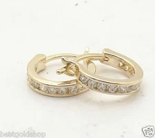  Channel Set Diamonique CZ Hoop Earrings 14K Yellow Gold Plated Real 925 Silver