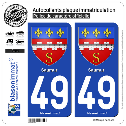 2 Sticker autocollant plaque immatriculation | 49 Saumur - Armoiries | 49400 - Zdjęcie 1 z 1