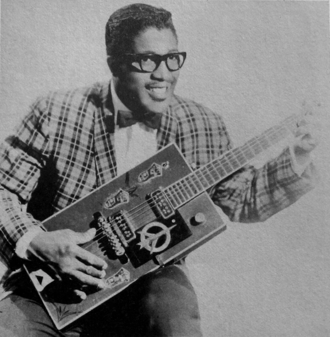 BO DIDDLEY clipping B W photo w rectangular cigar box guitar Who