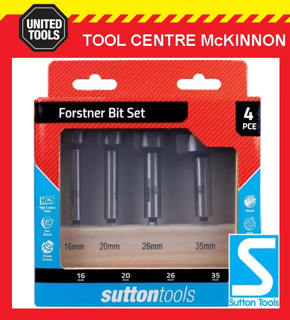 SUTTON TOOLS 4pce 16 35mm HCS TIMBER WOOD FORSTNER BIT SET IN