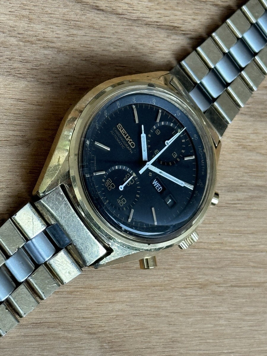 Seiko 6138 8020 Panda Black Gold Plated Original Preserved Working