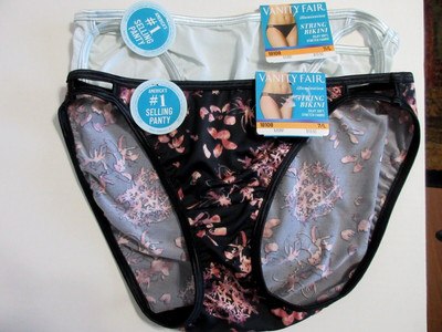 Vanity Fair Illuminations 2-Pairs String BIKINI Panties Black Green 18108 ~ 7/L