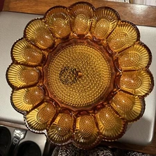 Carnival Deviled Egg Iridescent Hobnail Dish Vintage