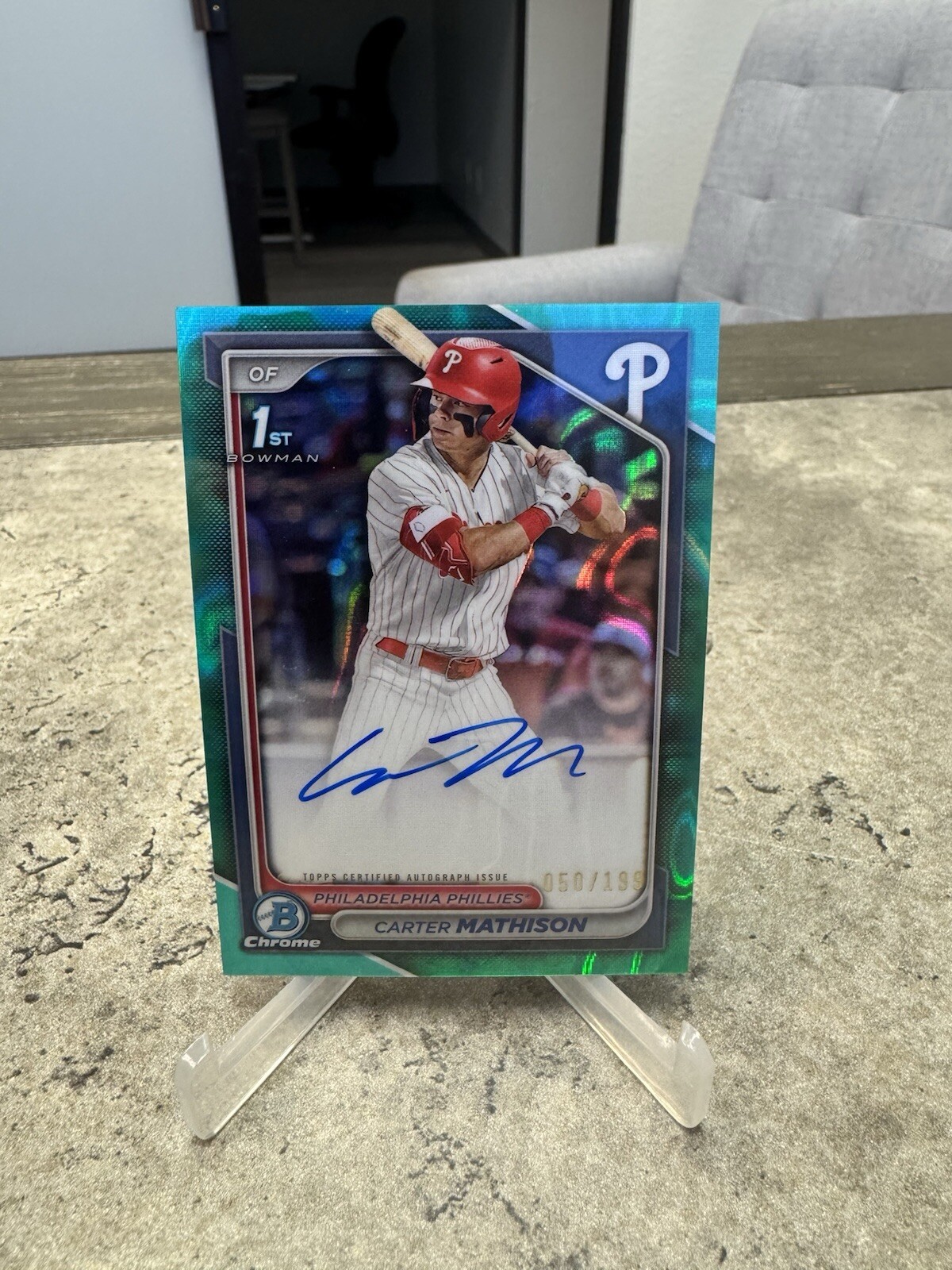 2024 1st Bowman Chrome Draft Autographs Aqua Phillies Carter Mathison 50/199
