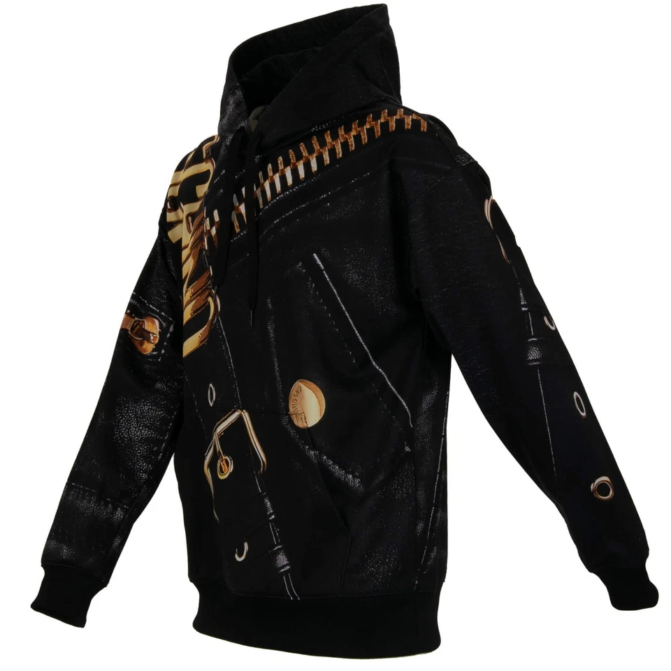 Chaqueta de Motociclista MOSCHINO COUTURE Logo Estampado Suéter con Capucha Negro Dorado Foto 3 de 4