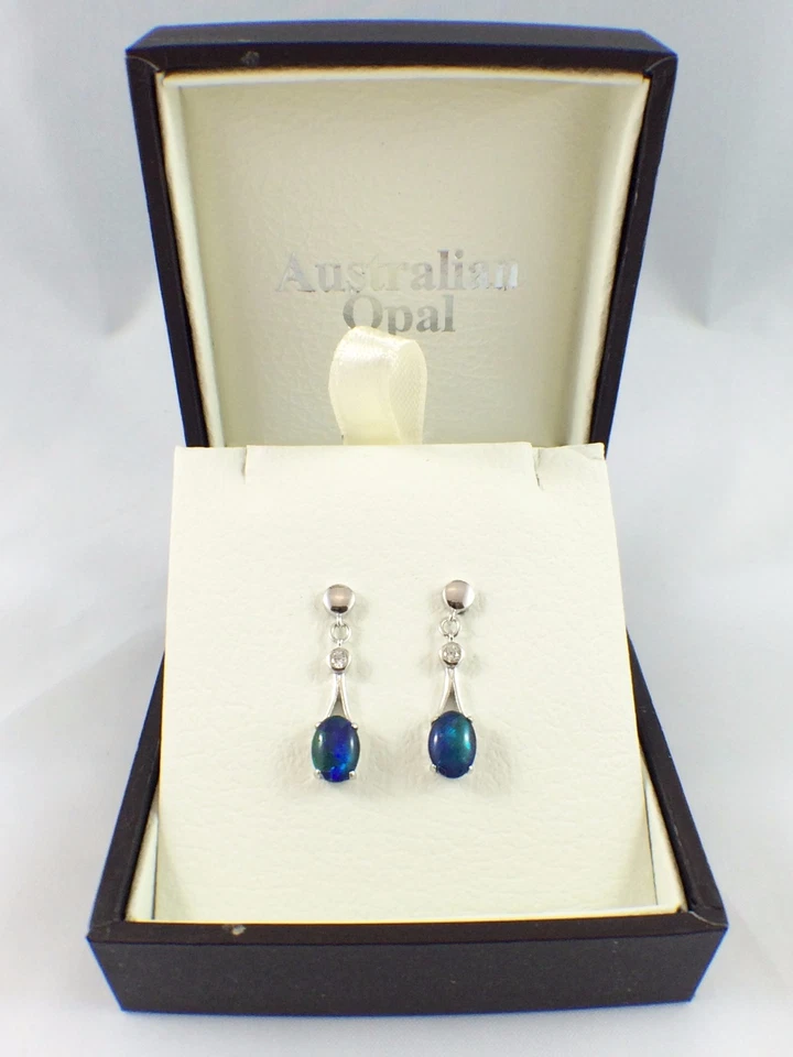 Autentici orecchini a perno opale tripletta Coober Pedy zirconi argento sterling - Immagine 4 di 4