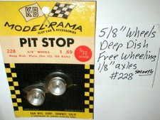 K B 1 Pair Free Wheeling Aluminum Slot Car 1/24 Racing Wheels 5/8"X 3/16" NOS