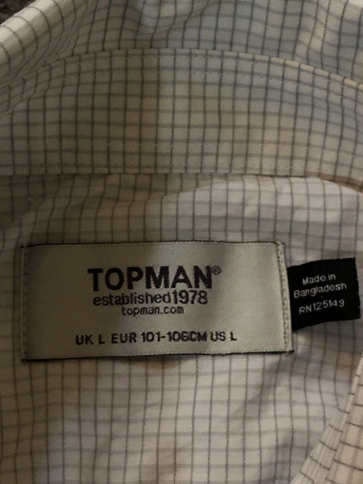 Topman Mens Large Dress Shirt White Horizontal Striped Long Sleeve (Z107) - Image 3 of 4