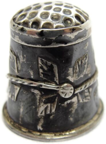 Antiguo dedal de plata de ley 925 ornamentado pátina oscura pesada vintage 1,73 g - Imagen 2 de 14