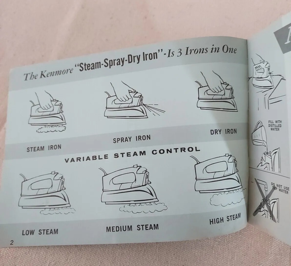 Vintage Sears Kenmore Steam Spray Dry Iron Use and Care Instructions Manual 