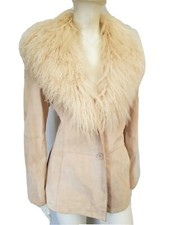 Real suede Mongolian fur Afghan Penny  lane style jacket size 16