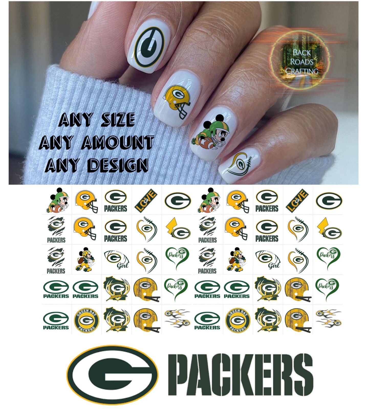 Greenbay Packers Waterslide Nail Decals Set Of 50 Instructions & Bonus