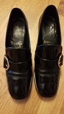 Vintage Amalfi Women  s Shoes Heels Chunky Buckle Black Italy 1970  s Size 6.5B