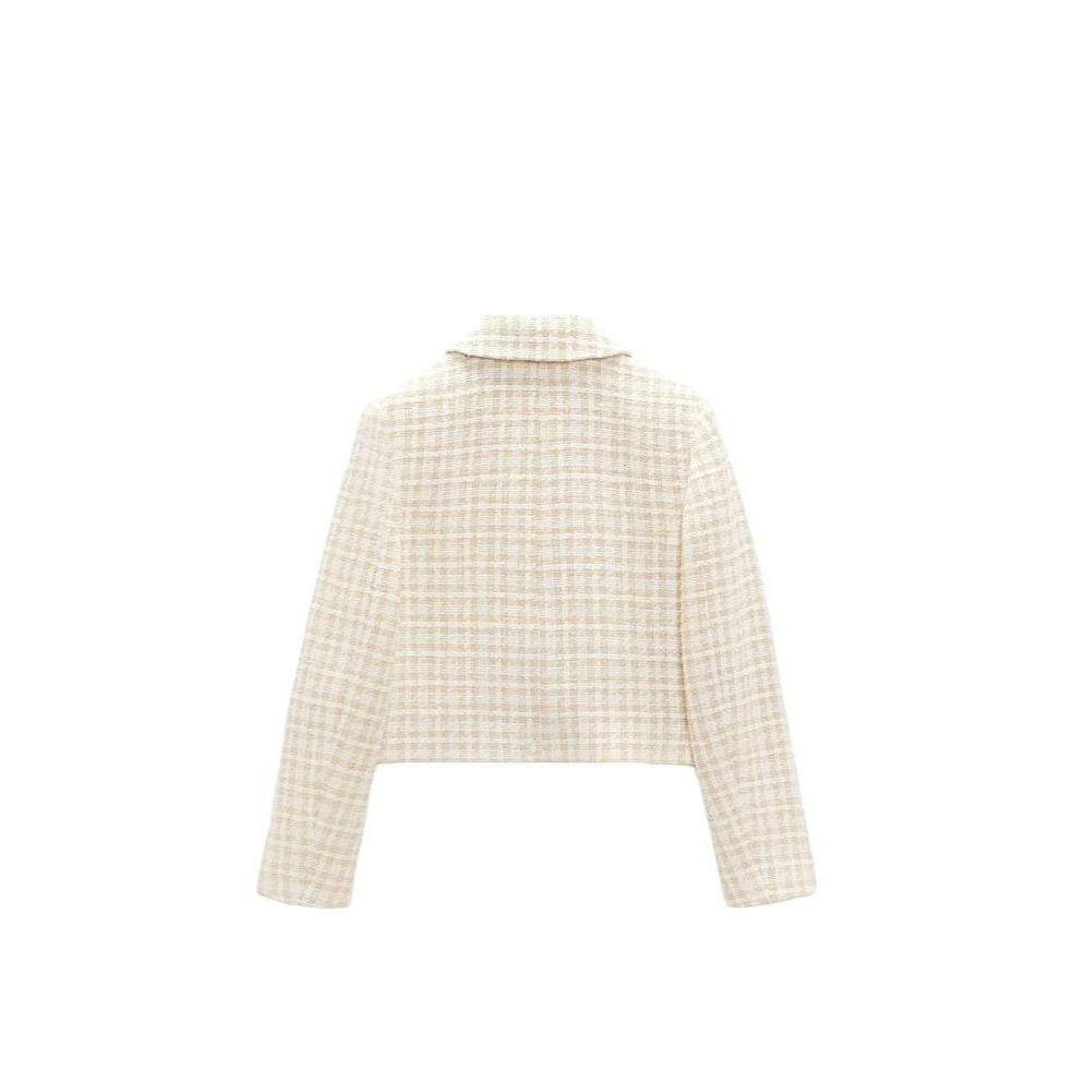 ZARA CROPPED BLAZER IN RIBBED FABRIC BROWN/WHITE SIZE M | 2703/570