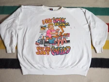 VTG 80s Sun Sportswear Dad Joke Art Humor Cartoon White Pullover Sweatshirt 3XL
