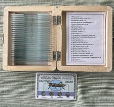 AmScope 25 Prepared Microscope Slides Glass with Wooden Box EUC!