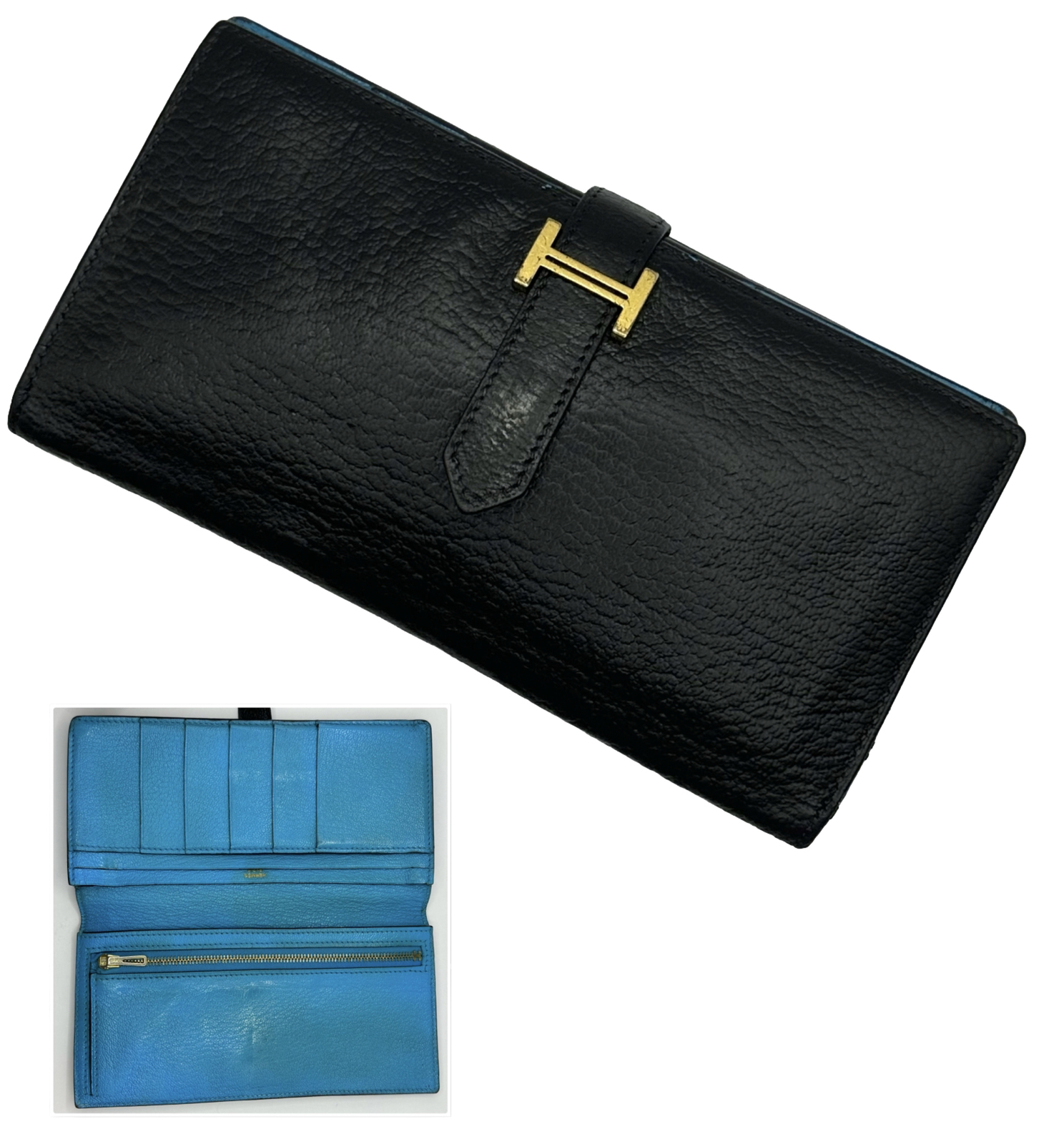 HERMÈS Bearn Souffle Epsom Leather Black/light bl… - image 1