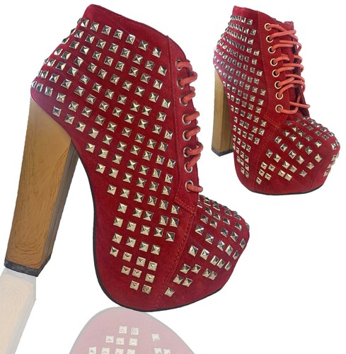 TRONCHETTI DONNA STIVALETTI ROSSI TACCO ALTO BORCHIE SCARPE ALTE STRINGATE  C 087 | eBay