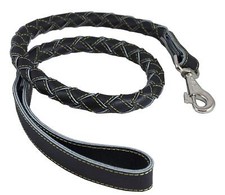 4-thong Round Braided Genuine Leather Dog Leash, 43" Long 1" Wide Mastiff Dane