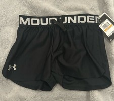 NWT Under Armour Girls Play Up Solid Workout Gym Shorts Black Youth Girls Small