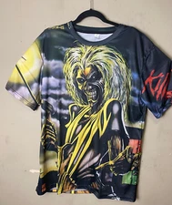 80's Heavy Metal Skeleton Double Sided Graphic Print Polyester Tee SZ XL