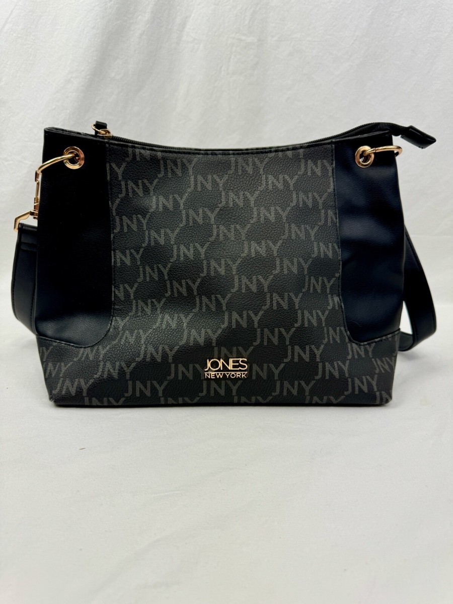 Jones New York Logo Shoulder Bag in Black with Gold-Tone