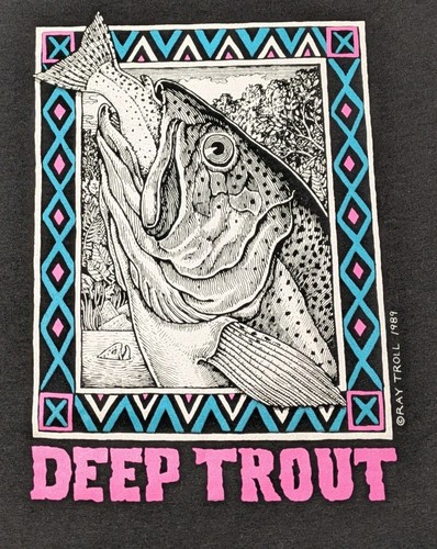 Vintage Deep Trout Shirt Ray Troll 1994 Made in USA Single Stitch Fishing Large - Bild 3 von 5